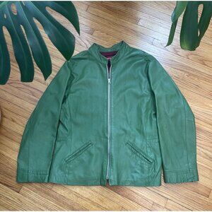 Vintage XL Avirex Green Leather Varsity Bomber Jacket USA Made